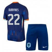 Camiseta Países Bajos Denzel Dumfries #22 Segunda Equipación Replica Eurocopa 2024 para niños mangas cortas (+ Pantalones cortos)